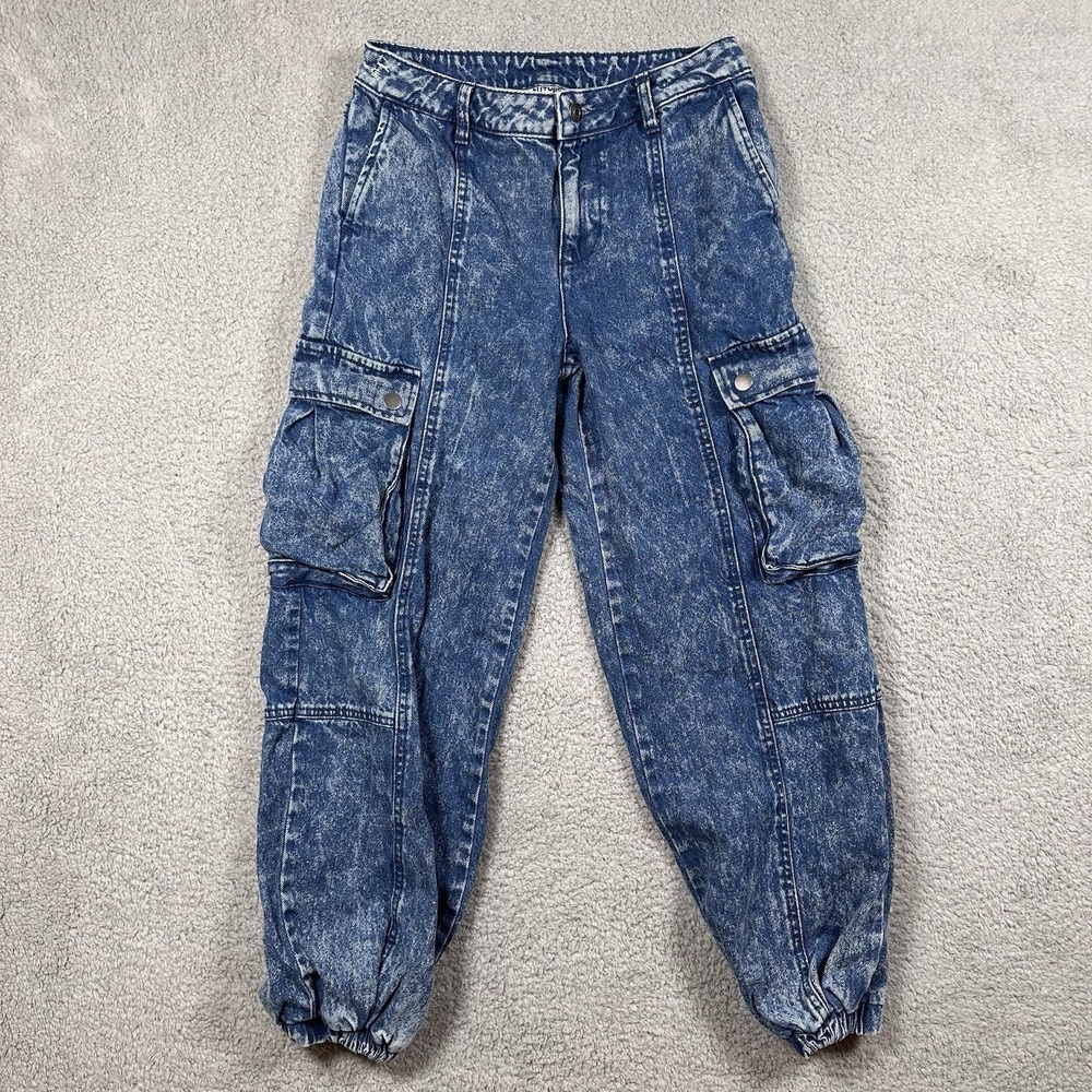 Y2K Future Collective Kahlana Barfield Ankle Jeans Grunge Acid Wash Cargo Size 2